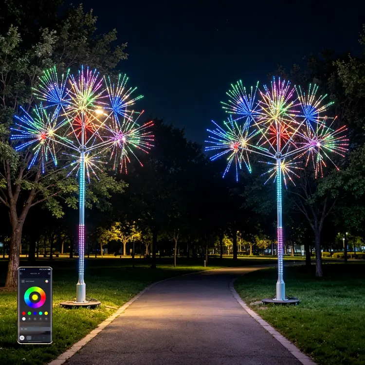 LED Firework Pole Light - RGB Waterproof Outdoor Commercial Decor 7 Multi-color RGB LED firework pole light, waterproof outdoor commercial firework motif light for park and street landscape decoration